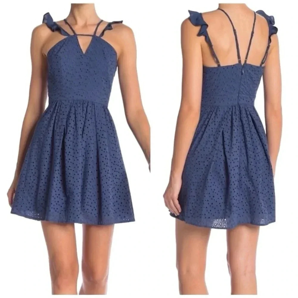 BCBGeneration | Women’s Flutter Sleeve Eyelet Fit & Flare Cotton Dress Size 12